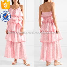 Rose et blanc bretelles spaghetti à volants en coton à pois à pois Maxi robe d&#39;été fabrication en gros de mode femmes vêtements (TA0251D)